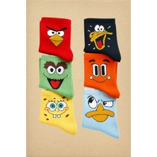 Esinti 6 Çift Uzun Pamuklu Renkli Desenli Çorap – Unisex Kadın Erkek Çorap Seti