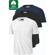Masimar Erkek 3lü Basic Siyah Beyaz Lacivert Tişört Yuvarlak Yaka T-Shirt