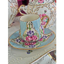 Manushum El Boyama Porselen Osmanlı Saray Kahve Fincanı-Bebe Mavi 1 Adet