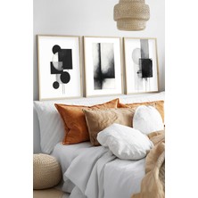 Huhuli Ahşap Siyah Çerçeveli 3 Parça Set Tablo İllüstrasyon 20 x 30 Renkli Modern Tasarım