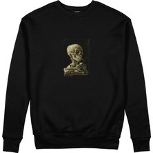The Lucid Lab Skull Of A Skeleton With Burning Cigarette Sweatshirt - Siyah
