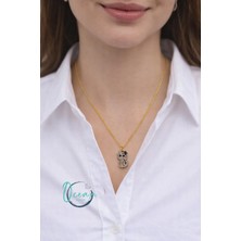 Oceandesign Zirkon Taşlı Sevimli Kedi Figürlü Kolye 45 cm Paslanmaz Çelik Zincir Kararmaz Gold Renk Kadın Kolye