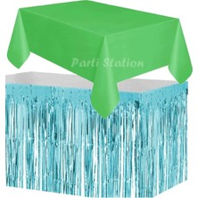 Parti Station Masa Örtüsü ve Masa Eteği Set Plastik Yeşil Renk Masa Örtüsü Mavi Renk Metalize Masa Eteği Set