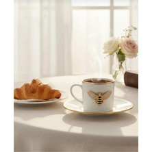 Regna Home Queen Bee 4 Parça 2 Kişilik Yaldızlı Porselen Kahve Fincan Takımı