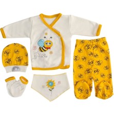 Mcg 5'li Şişme Mini Arı Desenli Unisex Zıbın Takımı - Yenidoğan Seti