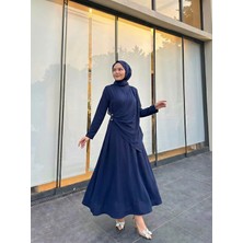 Miostil Aller Yandan Aksesuarlı Elbise-Lacivert