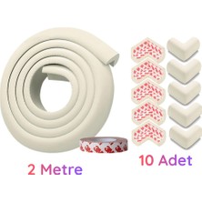 S Line 2 Metre Kenar Koruyucu ve 10 Adet Köşe Koruyucu Çocuk Güvenlik Seti - Krem