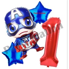 Parti Station Avengers Captain America Konsept 1 Yaş Rakam Balon Set Kaptan Amerika Konsept Doğum Günü Balon Set
