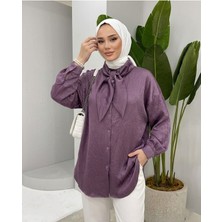 Foremia Yaka Detay Saten Tunik-Gül Kurusu -
