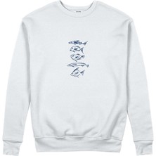 The Lucid Lab Sketches Of Fish Sweatshirt - Beyaz