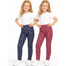 İncili Kız Çocuk Şardonlu Baskılı Tayt 2’li Set – Siyah & Bordo Yumuşak Dokulu Mevsimlik Tayt