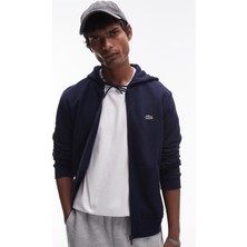 Lacoste Men's Classic Fit Full Zip Hoodie Sweatshirt Erkek Ayarlanabilir Kapüşonlu Organik Pamuk Sweatshirt Lacivert