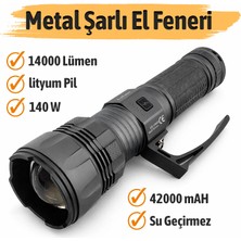 Badem10 Şarjlı Metal El Feneri 140W 42000MAH 14000 Lümen Profesyonel Güçlü LED El Feneri Güçlü Işık
