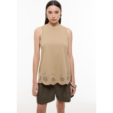 ROMAN Şal Desenli Embrode Nakışlı T-Shirt Kahve YY023842_005