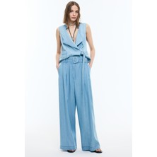 ROMAN Beli Kemerli Denim Palazzo Pantolon Mavi YY012055_036