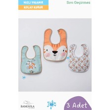 Bamoola 3 Adet Kedi Desenli Bebek Mama ve Salya Önlüğü - (Sıvı Geçirmez - Microfiber - Çıtçıtlı)