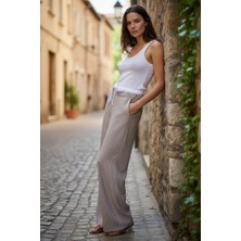 Mandala Tekstil Kadın Çizgili Fermuar Kapamalı Bağcıklı Iki Renkli Pantolon