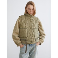 Lcw Haki Dik Yaka Kapitone Oversize Kadın Şişme Yelek