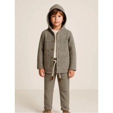 Queen Kids  Erkek Çocuk Kapşonlu  Keten Takım Kahve