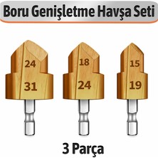 Badem10 Boru Genişletme Delme Ucu Havşa Seti 3 Parça Metal ve Pvc Uyumlu Profesyonel Matkap Aksesuarı