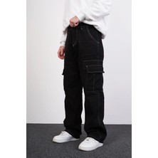 Difransel Jeans Erkek Dikiş Detaylı Kargo Cepli Baggy Pantolon