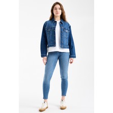 JUST UNIQUE DENIM J.U.D Irene 229 90's Regular Fit Koyu Mavi Jean Ceket Kadın