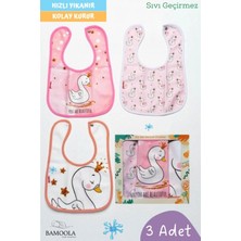 Bamoola 3 Adet Kuğu Desenli Bebek Mama ve Salya Önlüğü - (Sıvı Geçirmez - Microfiber - Çıtçıtlı)