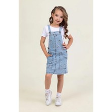Queen Kids  Kız Çocuk  Kot Salopet Yıldızlı  Elbise Mavi