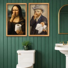 Bk Gift 2’li Komik Banyo Tablosu Seti – Ahşap Çerçeveli Klasik Portreli Wc Duvar Dekoru 40X25 cm