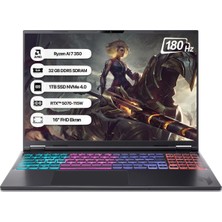 Acer Nitro 16S Aı NH.QXKEY.002 R7 Aı 350 32GB 1tb SSD RTX5070-8GB 16" Wqxga 180Hz Dos Taşınabilir Bilgisayar