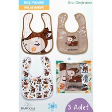Bamoola 3 Adet Karaca Desenli Bebek Mama ve Salya Önlüğü - (Sıvı Geçirmez - Microfiber - Çıtçıtlı)