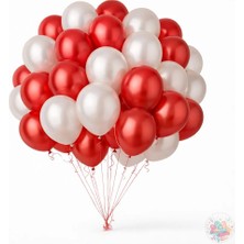 Joyane Metalik Kırmızı ve Inci Beyaz Balon Seti | 24 Parça A Kalite Latex Balon, Parti ve Özel Gün Seti
