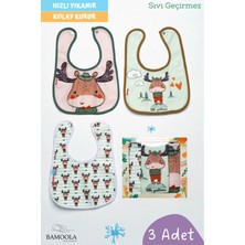 Bamoola 3 Adet Geyik Desenli Bebek Mama ve Salya Önlüğü - (Sıvı Geçirmez - Microfiber - Çıtçıtlı)
