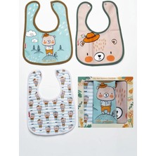Bamoola 3 Adet Ayıcık Desenli Bebek Mama ve Salya Önlüğü - (Sıvı Geçirmez - Microfiber - Çıtçıtlı)