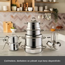 Karaca Vapor Indüksiyon Tabanlı 15 Parça Çaydanlık ve Cezveli Çelik Tencere Seti