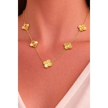 Melisa Takı & Aksesuar 316L Çelik Gold Renk Yonca Gold Orta Boy Kolye