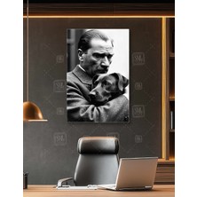 SML Tablo Mustafa Kemal Atatürk ve Köpeği Foks Ata ve Hayvan Sevgisi Dikey Kanvas Tablo