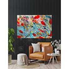 SML Tablo Renkli Soyut Kırmızı Fırça Izleri Abstract  Sarı Boya Sıçramaları Modern Dekor Yatay Kanvas Tablo