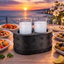 Mottopi Çift Kadeh Ehlikeyf Kilim Motifli, Termojelli Paslanmaz Çelik, Donarak Soğutan-Siyah 1 Adet