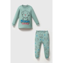 Mahfel %100 Pamuklu Paws Baskılı Bebek&çocuk Pijama Takımı Yeşil