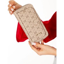 Newish Polo Kadın Deri Desenli Telefon Kağıt Para Bölmeli Kartlık ve Cüzdan NEWPOLO213 - Bej