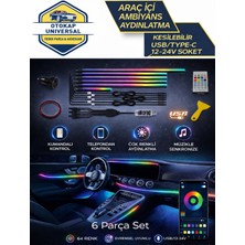 Otokap Universal Araç Içi Ambiyans LED 64 Renk Müziğe Duyarlı Wifi Kontrollü USB 6 Parça Set Aydınlatma