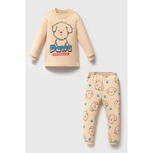 Mahfel %100 Pamuklu Paws Baskılı Bebek&çocuk Pijama Takımı Krem