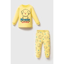 Mahfel %100 Pamuklu Paws Baskılı Bebek&çocuk Pijama Takımı Sarı