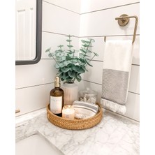 Eternal Sunshine Rattan Bambu Hasır Düz Yuvarlak Tepsi Banyo Makyaj Mutfak Organizer & Geniş Dekoratif Düzenleyici