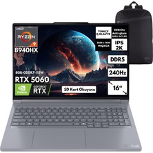 Lenovo Thinkbook 16P G6 Adr Ryzen 9-8940HX 64-Gbddr5 2 Tbssd RTX5060 (8GB-GDDR7-115W) 16" 2k Wqxga Windows 11 Pro + Hmf Sırt Çantası 21U00013TXHMF18