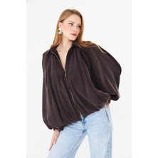 Pique IRA KADIN PİLELİ CEKET Fermuarlı Oversixze Kadın Panço