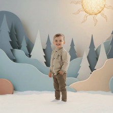 Queen Kids Erkek Bebek Montlu  3'lü Takım Bej