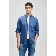 Lufian Pitaya Erkek Keten Gömlek Comfort Fit Saks