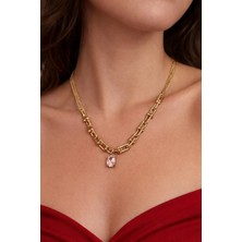 14K Gold Renk Kaplama Xuping Tek Taş Kolye